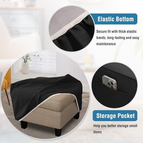 HVERSAILTEX Square Ottoman Slipcover Heather Black