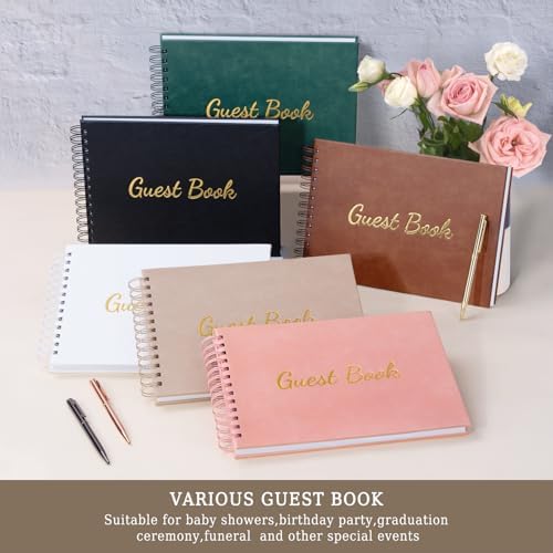 WEMATE Leather Guest Book with Pen for Weddings and Events Brown