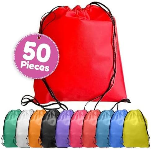 Podzly Bulk 50 Pack Drawstring Backpacks - Bright Colors