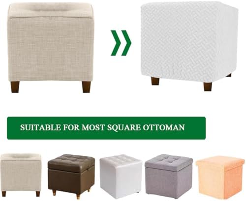 Thick Jacquard Square Ottoman Slipcover with Elastic Bottom