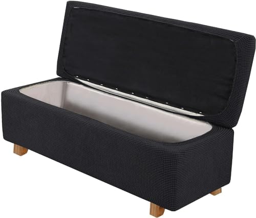 CAMZ 2 Piece Stretch Storage Ottoman Cover Black X-Large