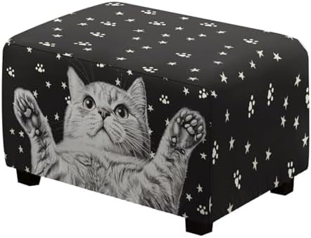 Funny Cat Ottoman Cover Rectangular Non-Slip Footstool Slipcover