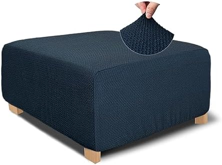 NeColorLife Thick Stretchable Square Ottoman Slipcover Navy Blue
