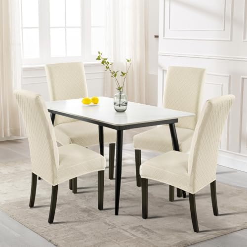 SearchI Dining Chair Covers Set of 4 Beige Rhombus