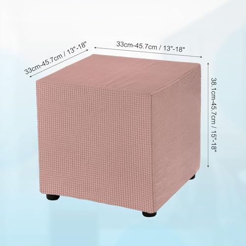 Uxcell Square Ottoman Cover 18x18x18inch Stretch Polyester Washable Ottoman Slipcover Pink