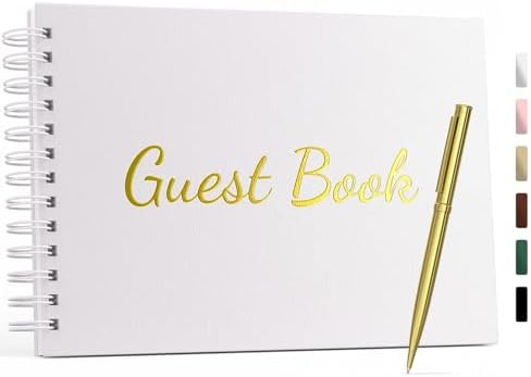 WEMATE Wedding Guest Book with Pen 7x10 Inches White Leather