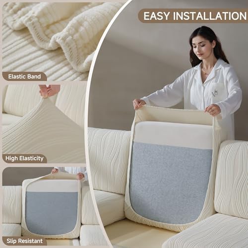 QIANMEW Couch Cushion Cover M Ivory Super Stretch