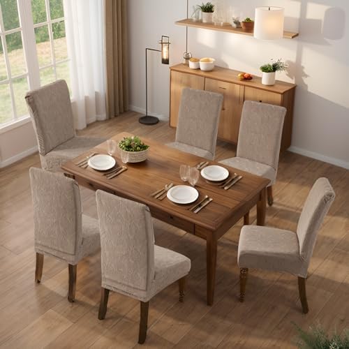 Genina Waterproof Dining Chair Covers Set of 4 Leaf Pattern Taupe