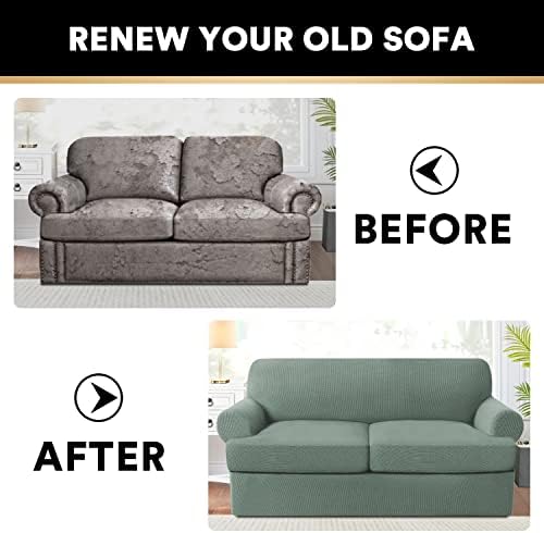 PrinceDeco 3 Piece T Cushion Sofa Slipcover - Sage