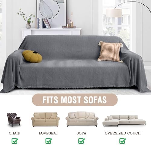 ALIECOM Chenille Sofa Slipcover with Tassel Boho Design