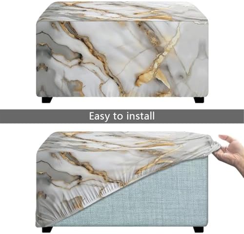 White Marble Ottoman Cover Slipcover for Stool and Footrest