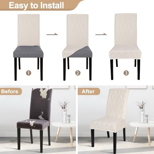 Waterproof Dining Chair Covers Set of 4 with Beige Flower Pattern