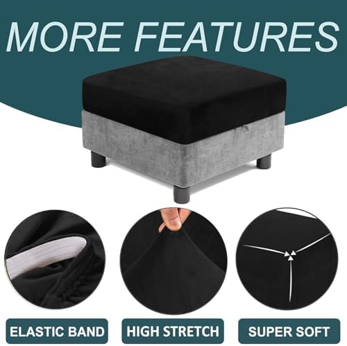 Velvet Square Ottoman Slipcover for Storage Ottomans
