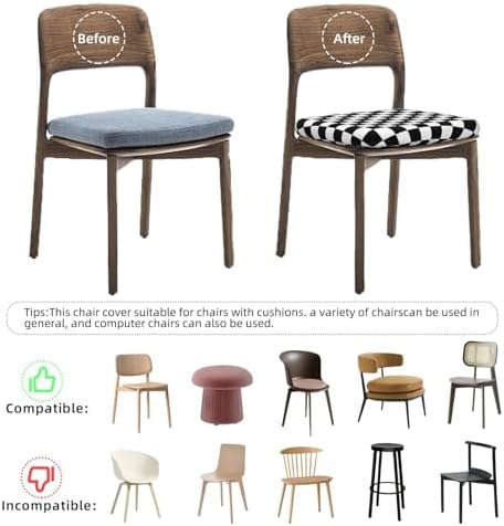 Black White Checkered Dining Chair Seat Covers 2 Pieces