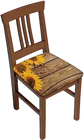 Brown Wood Texture Sunflower Dining Chair Covers Set of 6