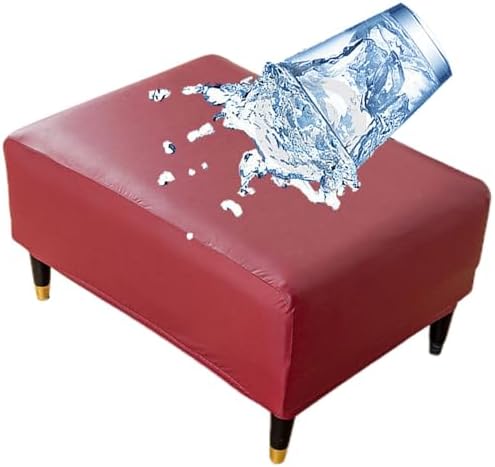 Wine Red Waterproof Ottoman Slipcover with Elastic Bottom