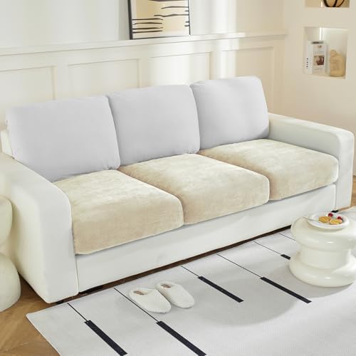 3 Piece Beige Chenille Sofa Slipcover Set