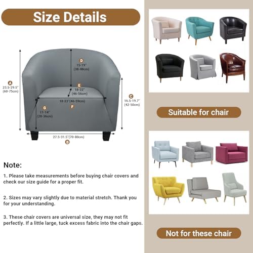 Treaful Club Chair Slipcover - Dark Gray Stretch Cover for Armchair with Arms