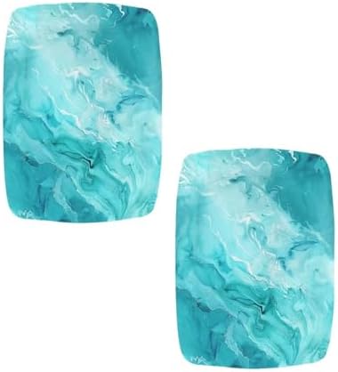 Teal Marble Print Stool Covers Set of 2 Non-Slip Rectangle
