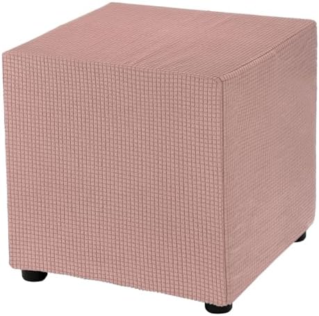 Uxcell Square Ottoman Cover 18x18x18inch Stretch Polyester Washable Ottoman Slipcover Pink