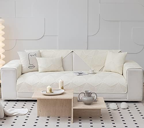Vctops Farmhouse Solid Color Embroidery Sofa Cover