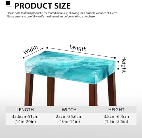 Teal Marble Print Stool Covers Set of 2 Non-Slip Rectangle