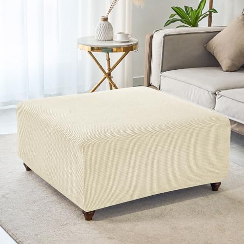 HFCNMY Stretch Square Ottoman Cover Beige Medium