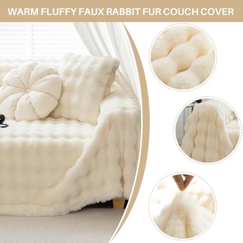 Fuzzy Plush Sofa Covers Faux Fur for 3 Cushion Couch