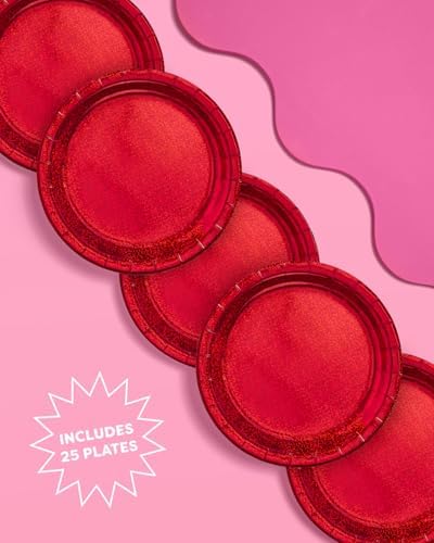 XO Fetti Holographic Red Foil Plates 25 Pack