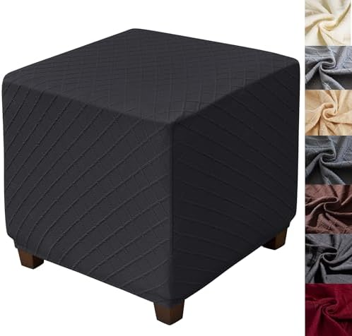 ANWUCHEN Stretch Jacquard Ottoman Cover - Small Black