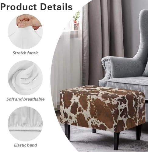 Talayituse Brown Cow Print Stretch Velvet Stool Cover