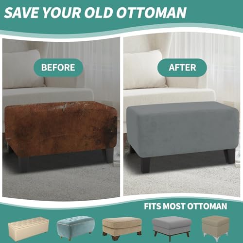 MAXIJIN Velvet Ottoman Cover Rectangular Stretch Slipcover