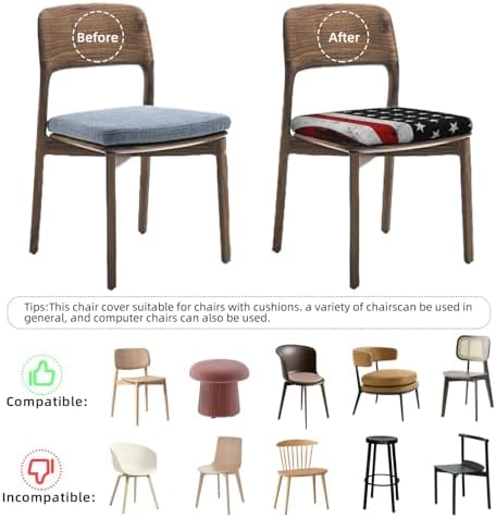 Ouqiuwa American Flag Square Chair Covers Set of 4 for Dining Chairs