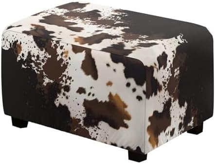 Waterproof Cow Print Ottoman Slipcover with Elastic Band