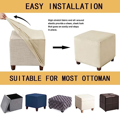 Velvet Storage Ottoman Slipcover Small Beige