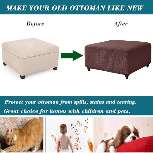 HFCNMY Square Ottoman Slipcover Stretch Jacquard Cover