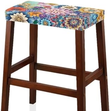 Boho Floral Stool Covers Set of 2 Non-Slip Washable