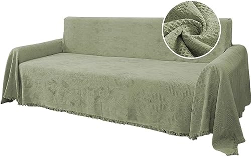HVERSAILTEX Cotton Sofa Slipcover with Tassels XX-Large Sage