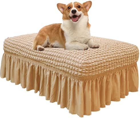 ZHUIYUAN Stretch Ottoman Slipcover with Skirt for Living Room Bedroom