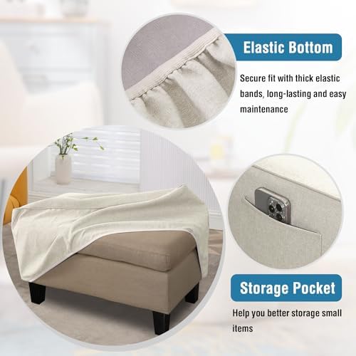 HVERSAILTEX Thick Linen Look Ottoman Cover for 43-44 Rectangle Footrest