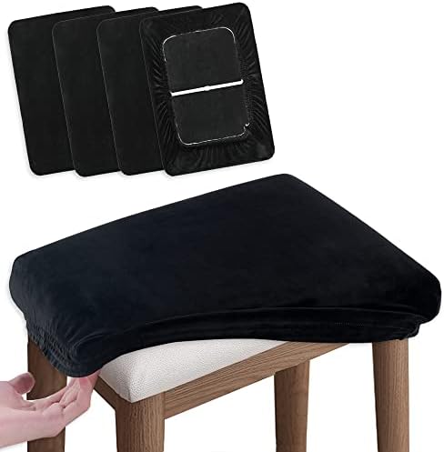 SINOSSO Velvet Stool Covers Set of 4 Black Rectangle