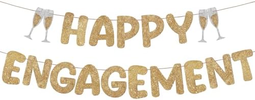 Breling Glitter Happy Engagement Banner 10 Feet Champagne Gold