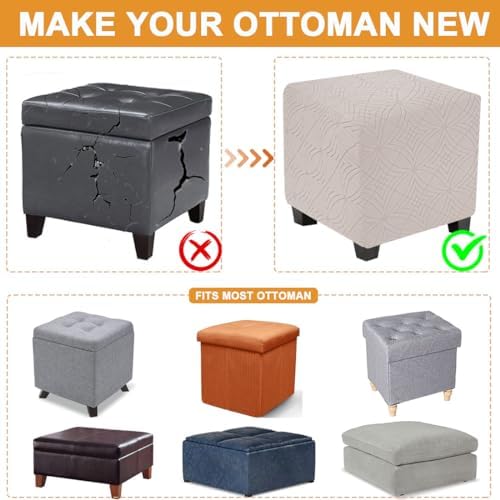 Bifaunvogel Square Ottoman Cover with Elastic Bottom S Beige