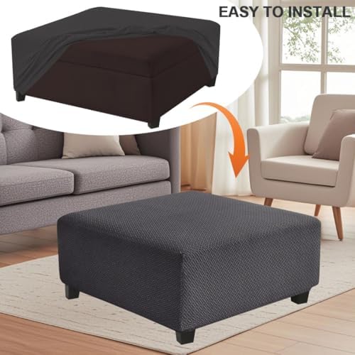 Levoberg Waterproof Square Ottoman Cover Dark Gray