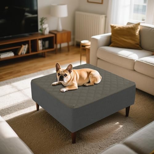 Waterproof Quilted Ottoman Cover with Nonslip Design