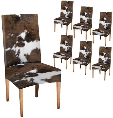 TOMWISH Dining Chair Covers Set of 6 Cowhide Print Spandex Slipcovers