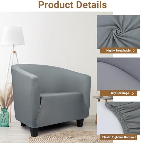 Treaful Club Chair Slipcover - Dark Gray Stretch Cover for Armchair with Arms