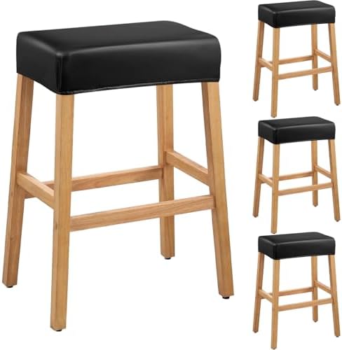 Lufyzora PU Leather Bar Stool Covers Rectangular 4PCS Black