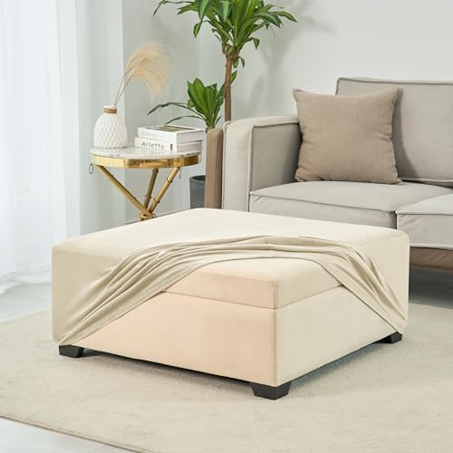 ANWUCHEN Velvet Ottoman Cover - Medium Beige