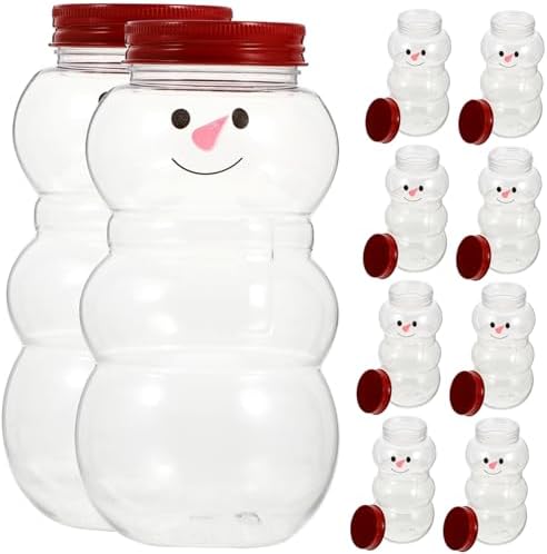 Cabilock 10pcs Snowman Candy Jars Portable Drink Bottles with Sealed Lids